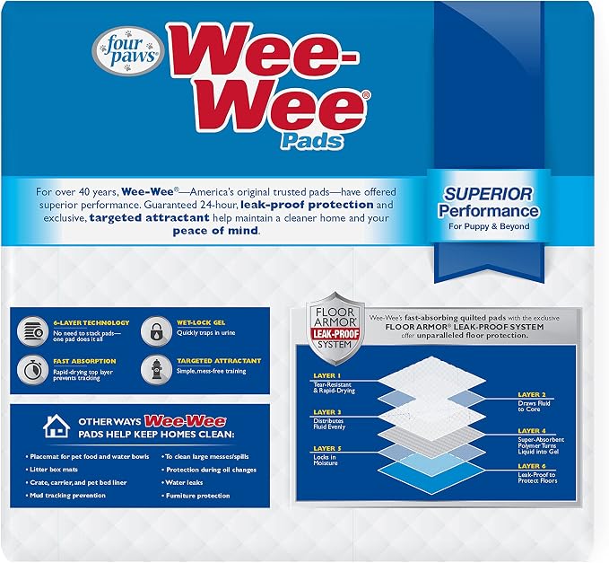 Four Paws Wee-Wee Superior Performance Dog Pee Pads, 100 Count