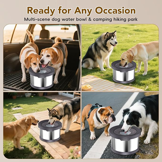 UPSKY 8L Dog Water Bowl No Spill Stainless Steel for Slow Drinking Gray | Large Capacity, Spill-proof, Non-slip Design, Durable, For Large Dogs, Messy Drinkers & Multi-pet Homes, Outdoor / Indoor