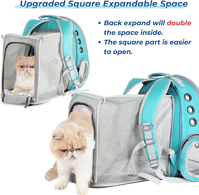 Cat Carrier Backpack, Expandable Bubble Pet Carrier for Cats and Small Dogs, Airline Approved Travel Backpack for Hiking, Walking & Outdoor Adventures - Supports up to 14 lbs