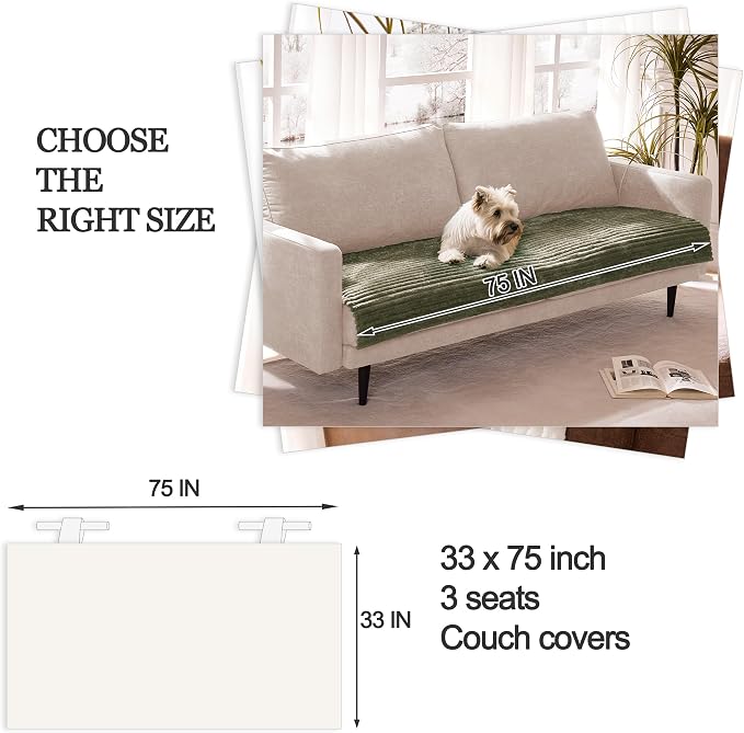 Dual Non-Slip Couch Cover for Dogs Waterproof, Fuzzy Soft Pet Couch Covers for Sofa 3 Cushion, Pet Friendly Soft Dog Bed Covers Sofa Cover Washable (Sage Green, 33" x 75" 1 Pack)