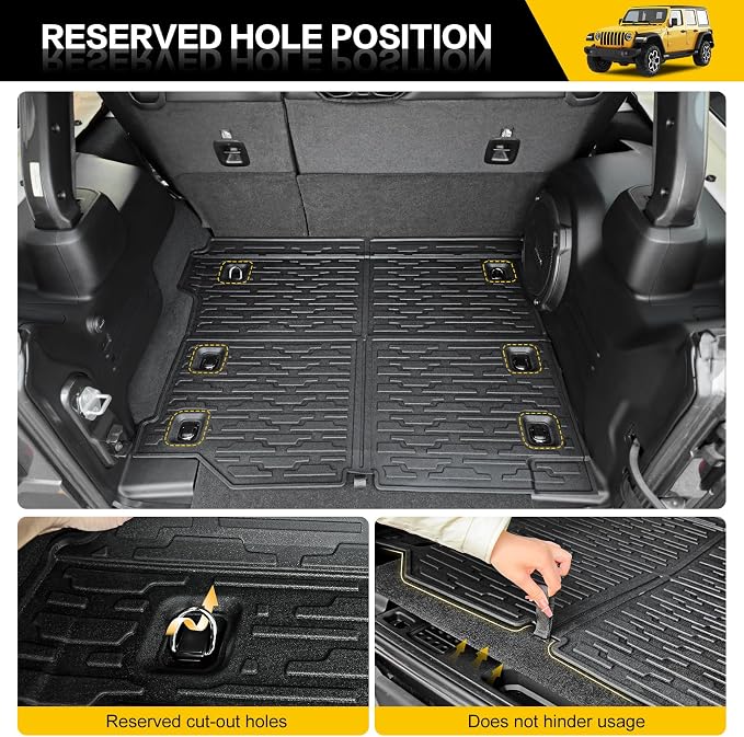 Rear Cargo Mat for 2018-2025 Jeep Wrangler JL Unlimited 4X4 Only Cargo Liners All Weather TPE Protection Anti-Slip Trunk Mat for 18-25 Wrangler JL 4X4 4 Door Accessories