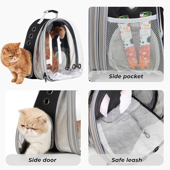 Cat Carrier Backpack, Expandable Bubble Pet Carrier for Cats and Small Dogs, Airline Approved Travel Backpack for Hiking, Walking & Outdoor Adventures - Supports up to 16 lbs