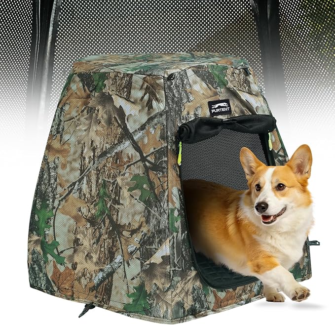 Portable Assembly-Free Dog Tent, Ventilation Outdoor Indoor Dog House, Sunshade Camping Pet Tent for Dogs with Non-Slip Cushion, Foldable Dog Tent with Zipper Door Up to 35LB