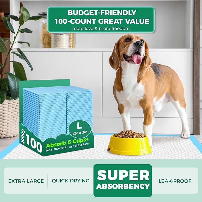 YOPETKI Large Puppy Pads 30"x26" 100 Count, Disposable Dog Pee Pads Leak-Proof, Large Pee Pads for Dogs 100 Bulk Pack, Large Absorbent & Quick-Dry Pet Potty Training Pads for Dogs, Puppies, Doggy