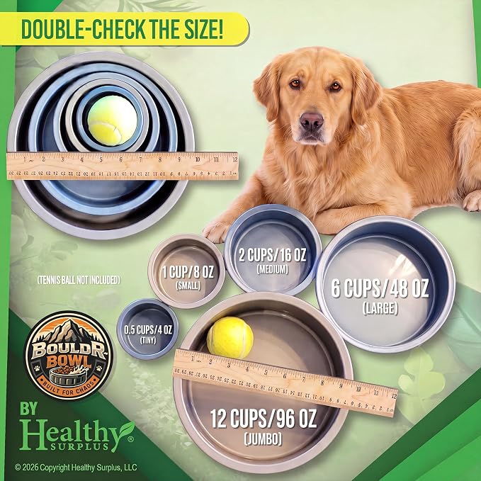 Pet Crock Bowl - 2 Pack – Thick Durable Plastic (Blue, 96oz Jumbo) Non-Tip Food & Water Dish for Dogs, Cats - Indoor/Outdoor - Chew Resistant, Easy Clean BouldrBowl from Healthy Surplus®