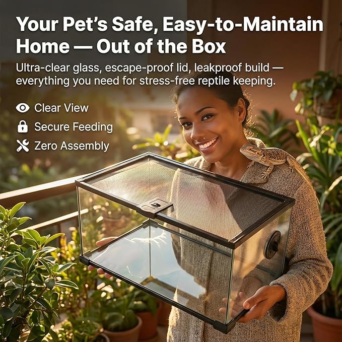 10 Gallon Reptile Tank: 20x12x10 Leopard Gecko Tank with Sliding Screen Top - Glass Terrarium with Lockable Lid for Small Lizard Snake Turtle Hermit Crab Habitat - Desert Dedcor Accessories