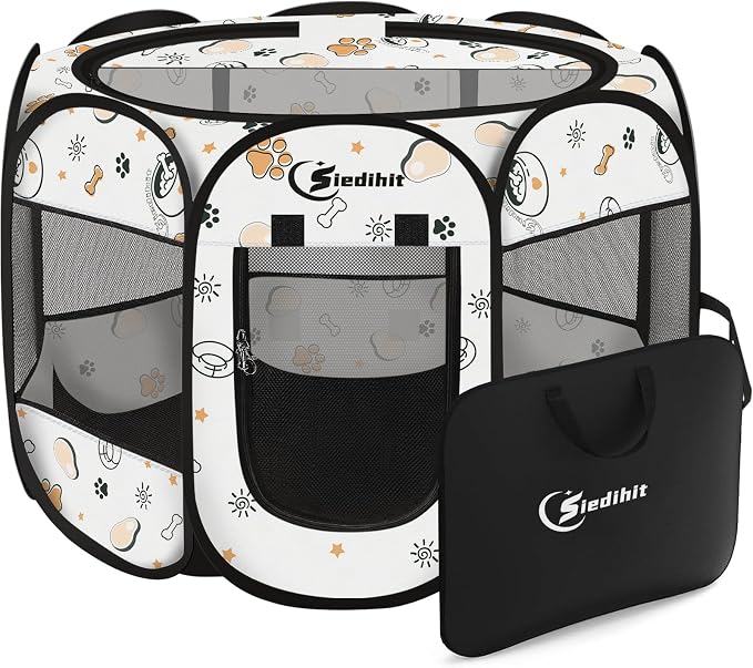 Siedihit Dog Cat Playpen, Puppy Pet Playpen Indoor for Small Dog Crate Tent | Cage Outdoor, Portable Pop Up Dogs Enclosure Kennel with Carrying Case for Dogs/Cats/Rabbits (Cute, Small)