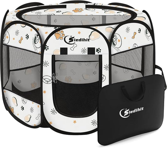 Siedihit Dog Cat Playpen, Puppy Pet Playpen Indoor for Small Dog Crate Tent | Cage Outdoor, Portable Pop Up Dogs Enclosure Kennel with Carrying Case for Dogs/Cats/Rabbits (Cute, Small)