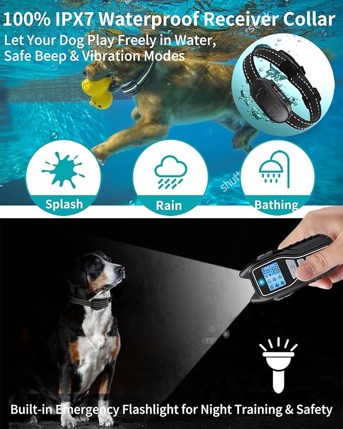 Dog Training Collar with Remote, Waterproof IPX7 E Collar for Dogs, Beep and Vibration Modes, Safe and Humane Training, 2000FT Range, Rechargeable, Fits Small Medium Large Dogs 15–120 lbs (Gry)