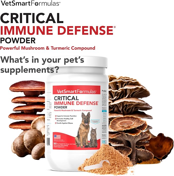Critical Immune Defense for Dogs & Cats; Supports Normal Cell Growth - Turkey Tail, Reishi, Shiitake and Maitake Mushroom Formula with Patented White Turmeric Root Extract (Large / 90 Day Avg. Supply)