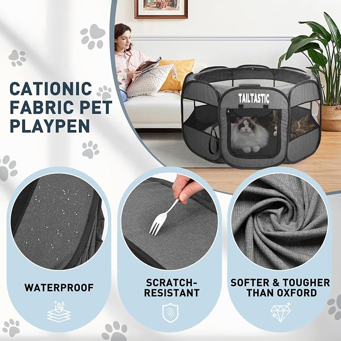 Portable Pet Playpen for Small Dogs & Cats, Foldable Puppy Safety Pen with Removable Zipper Top, Breathable Mesh Dog Delivery Room, Indoor Isolation Cage for Kittens/Rabbits (Dark Grey, Small)