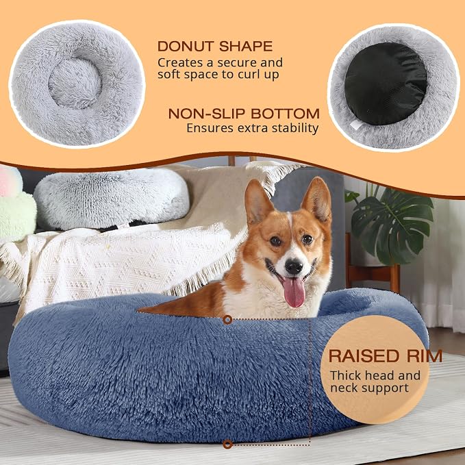 JOLLYVOGUE Dog Beds Large Sized Dog, Calming Anti-Anxiety Dog Bed, Fluffy Donut Cushion for Extra Large Pets (45")