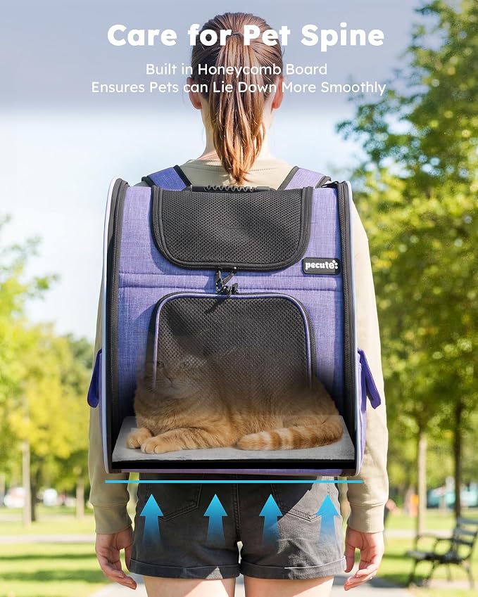 pecute Cat Backpack Expandable, Cat Carrier with Breathable Window | Durable Oxford Cloth, Lockable Zipper,Use for Pet Under 11 lbs to Travel