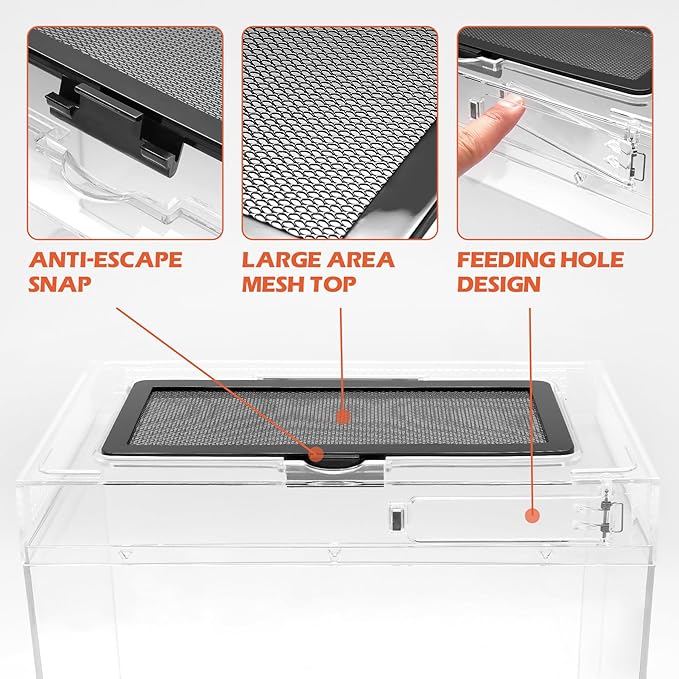 AZV Reptile Terrarium Starter Kit,8 Piece Small Reptile Tank with Escape-Proof Locks,Mesh Top,Multi-Vent Compatible Habitat,Durable Clear PC,Easy-Clean Waterproof Base for Geckos,Frogs,Spiders Small