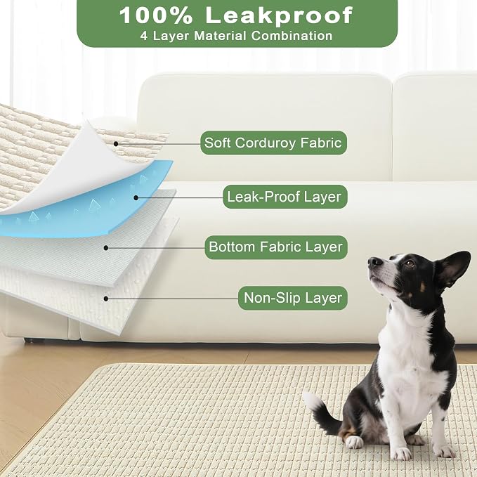 Washable Pee Pads for Dogs Puppy Pad, Cream White 60”x82” 1 Pack | High Absorbent Dog Pee Pad Leak Proof Cat Rugs, Reusable Non Slip Pet Mat, Wee Wee Pads for Training, Crate and Floor