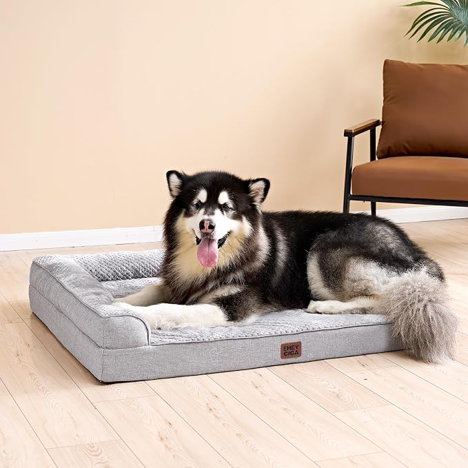 EHEYCIGA Memory Foam Dog Bed, Extra Large Size Orthopedic Dog Bed, Grey | Washable Removable Cover, Waterproof Flat Pet Sofa Couch with Nonskid Bottom, 48x35x7.5