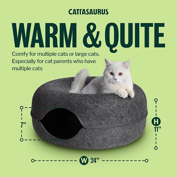 Peekaboo Cat Cave for Multiple & Large Cats Up to 30-45 Lbs, Scratch Detachable & Washable Tunnel Bed, Comfy Donut Cat Cave (Dark Gray, Large)