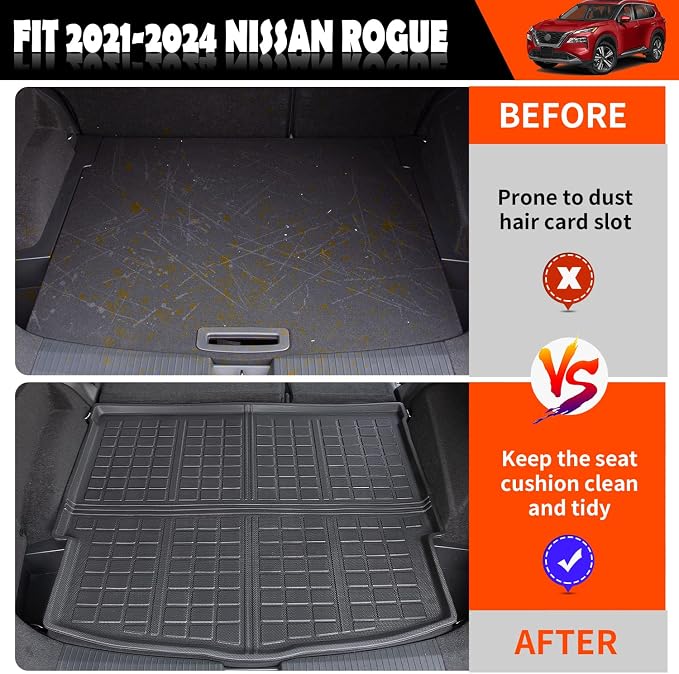 powoq Cargo Mat Compatible with 2021-2026 Nissan Rogue Trunk Mat Cargo Liner TPE Trunk Liner Replacement for 2021 2022 2023 2024 2025 2026 Nissan Rogue Accessories(No Sport Model)