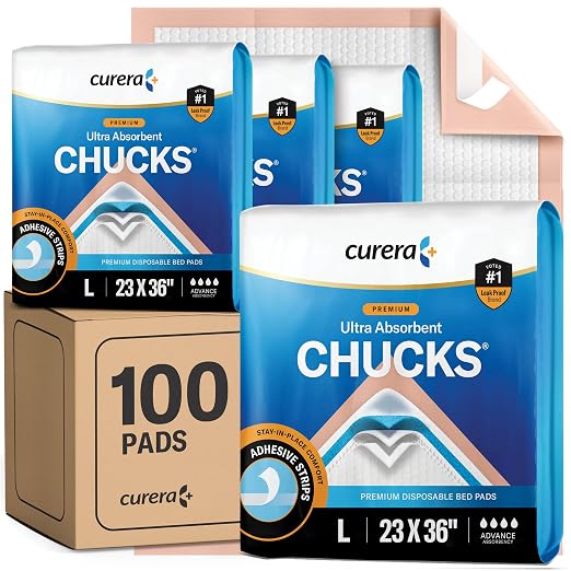 Chucks® Premium Disposable Underpads 23”x36” Ultra Super Absorbent Chux Incontinence Bed Pads Disposable Adult with Adhesive Tape, Pee Pads Pet Training Pads Large 23x36 [100-Pack]