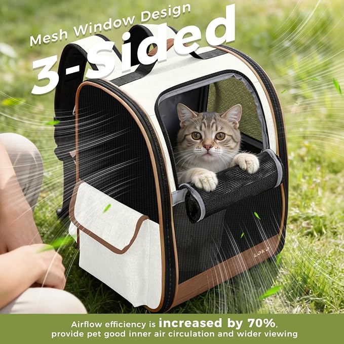 Lekereise Cat Backpack Carriers, Dog Carrier Backpacks with Breathable Mesh for Small Medium Large Cats Dogs Puppy Up to 25 Lbs, Pet Foldable Carrying Backpack Ventilated for Travel Hiking Collapsible
