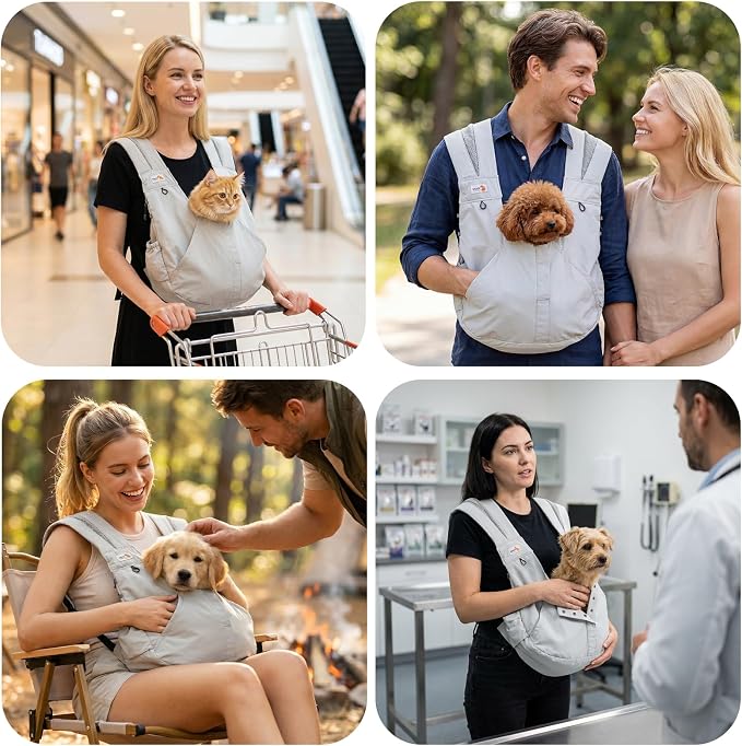 Dog Carrier Backpack, Front Dog Sling Carriers for Small Dogs | Hands Free Puppy Pet Carrier 15 lbs, Bottom Support, Adjustable Shoulder Straps, Breathable for Hiking Travel Walking, Grey