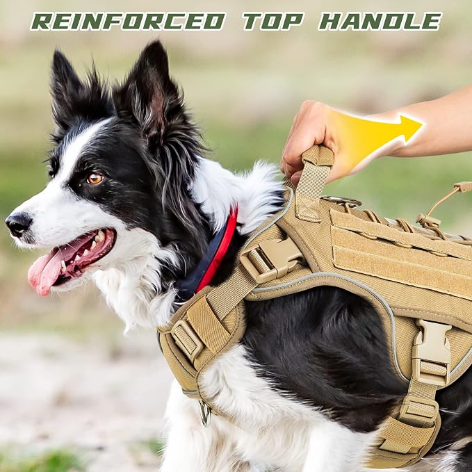 WINGOIN Tactical Dog Harness for Large Dogs,Heavy Duty No Pull Dog Harness | with Handle,Adjustable Reflective,Khaki Military K9 Style,Big Size Dog Vest,for German Shepherd,for Walking Hunting