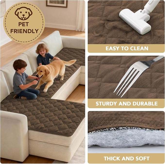 H.VERSAILTEX Chenille Couch Cover for Dogs Washable Soft Fuzzy Extra Large Sofa Slipcovers Sectional Sofa Cover Thick Pet Couch Cover Protector Non-Slip Dog Bed Cover(Coco Mocha, 28" x 134")