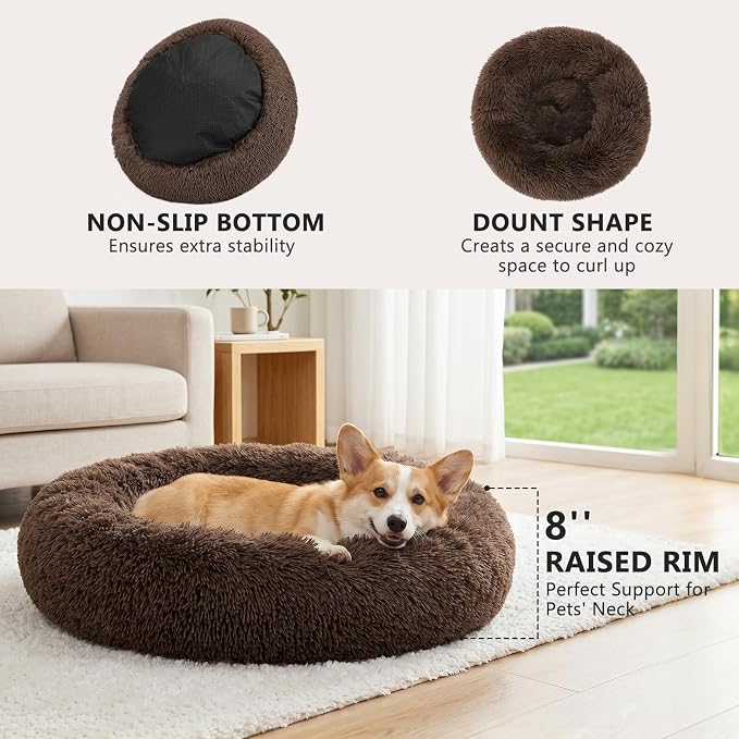 MIXJOY Orthopedic Dog Bed Comfortable Donut Cuddler Round Pet Beds Ultra Soft Washable Dog and Cat Cushion (20''/23''/27''/30'') (27'', Coffee)