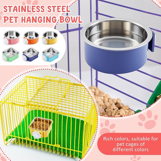 LemonRoad 12 Pcs Dog Crate Water Bowl Bulk No Spill Hanging for Kennel Removable Stainless Steel Puppy Food Water Feeding Bowls Cage Coop Cup for Dogs Cats Rabbits Birds Ferret(Mixed Style)
