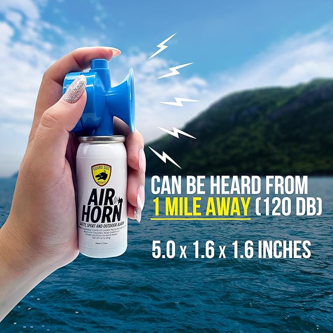 Guard Dog Security Air Horn for Safety, Loud Blow Horn, Hand Held Mini Air Horn, Fog and Boat Horn for Marine, Football Games, Sporting Events and Outdoor Alarms, Powerful 1-Mile Sound Blast 1.4 oz
