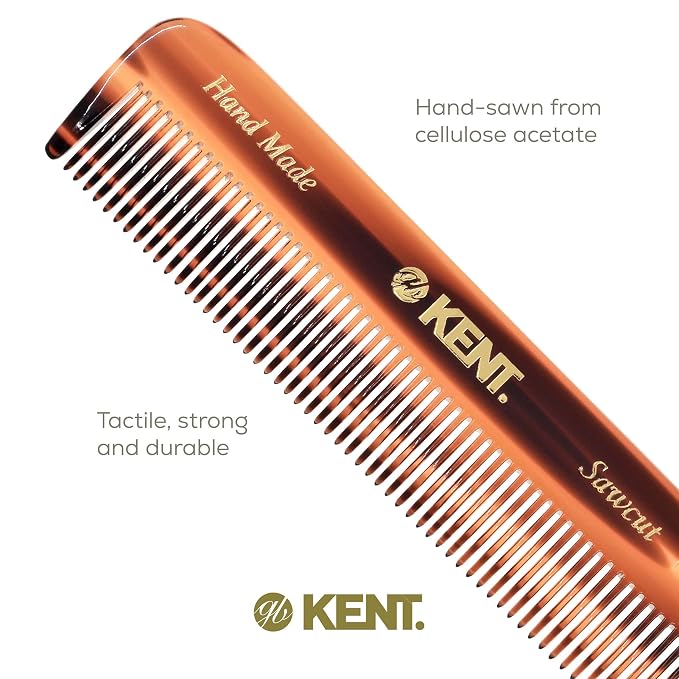 Kent FOT Fine Tooth Handmade Pocket Comb for Men, Women and Kids, Hair Comb Straightener for Everyday Grooming and Styling, Beard and Mustache, Saw Cut, Hand Polished, Made in England