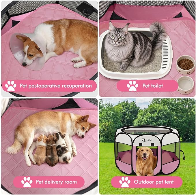 Siedihit Dog Pet Playpen Tent Crate Cage with Washable Pee Pad, Large Pink | Travel Camping Portable Pop Up Easy to Set up lightweight dog Kennel with Carrying Bag for Indoor/Outdoor Wide applicability