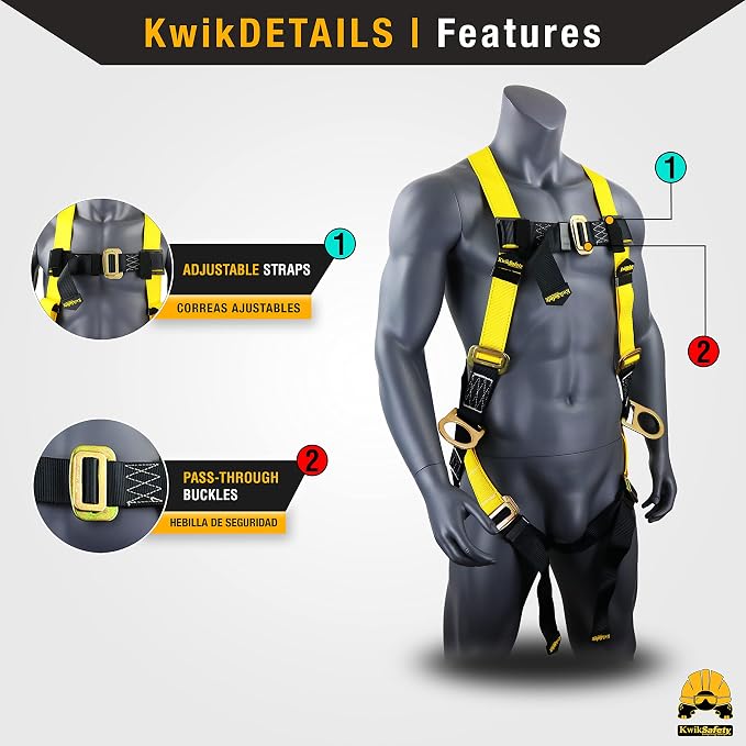 KwikSafety - Fall Protection Safety Harness - Construction & Roofing Fall Arrest Safety Harnesses - ANSI OSHA Compliant