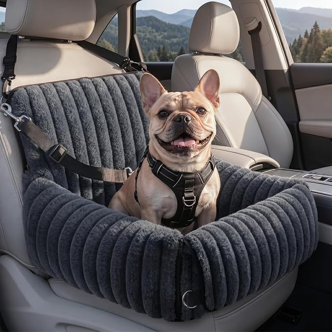 MIXJOY Dog Car Seat for Small/Medium Dogs up to 25 lbs, Multi-Functional Dog Carrier for Car with Detachable Washable Cover, Pet Travel Bed with Clip-On Safety Leash, Grey