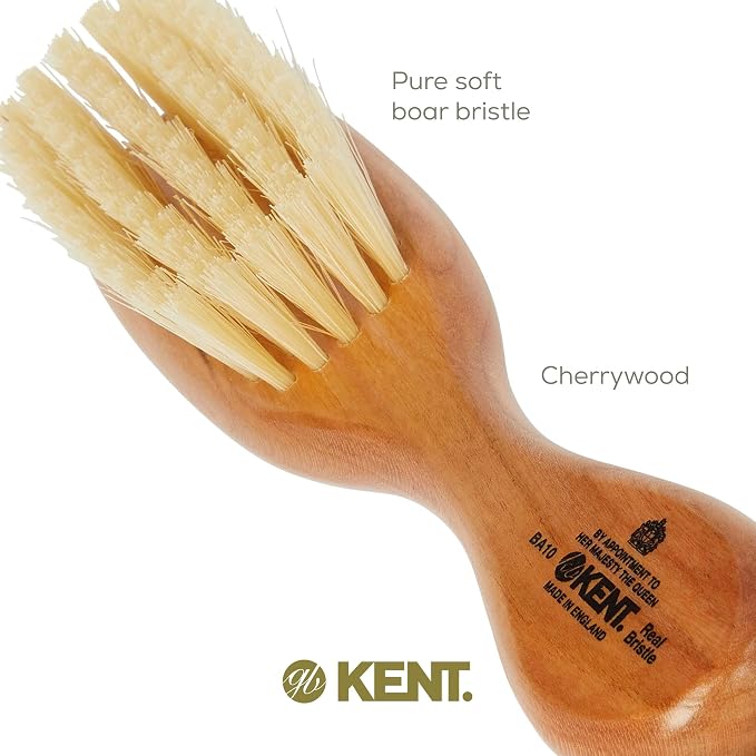 Kent BA10 Newborn Baby Hair Brush with Soft 100% Pure White Natural Bristle, Cradle Cap Hairbrush for Infant, Toddler and Kids with Cherrywood Base. Encourages Growth and Shine, Made in England