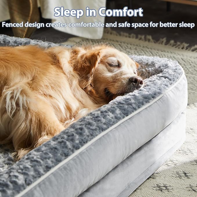WNPETHOME Orthopedic Washable Dog Bed Large for Senior Dog Cozy Sleep | Waterproof Big Soft Dog Couch Sofa Bed for Dogs Relax with Removable Cover Supportive Comfort Pet Bed Grey 28x23 Inch