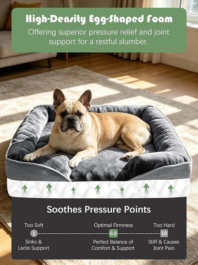 Spotted Play Orthopedic Dog Bed with Sides - Dog Sofa Beds for Medium Dogs, Supportive Foam Pet Couch Bed with Washable Removable Cover, Waterproof Lining and Non-Slip Bottom, Grey - M