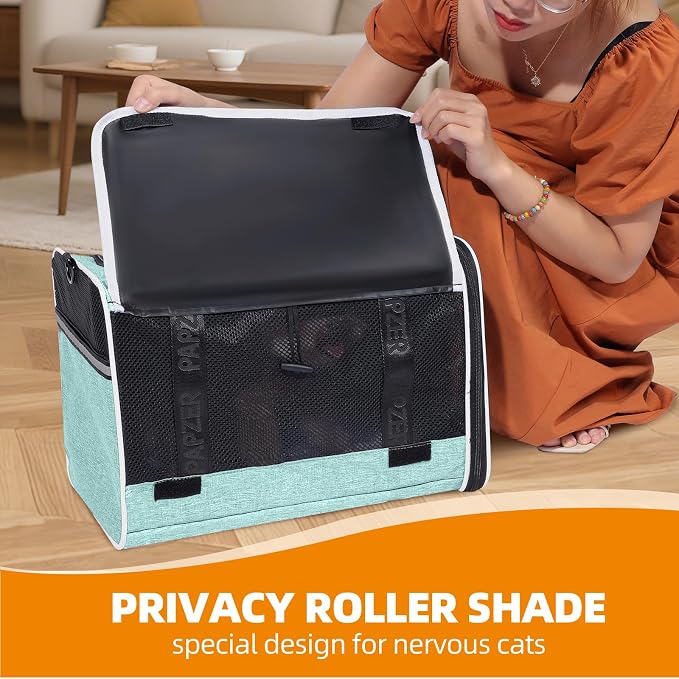 Cat Carrier for Travel, Soft-Sided, Top Loading, Privacy Curtain, to 20 lbs | Medium Pet Carry Bag Anxious Cat, Vet Visits Car Transport, Luggage Sleeve Suitcase Attachable Small Puppy Crate Kennel Teal