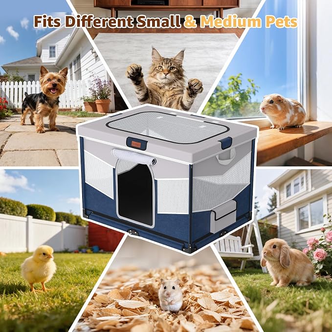 LOOBANI Foldable Dog Playpen with Washable Pee Pad, 32"x24"x22", Blue | Portable Pet Playpen for Small Dogs Cats Indoor Use, Sturdy Dog Crate with Premium Frame and 690D Oxford Waterproof Cover