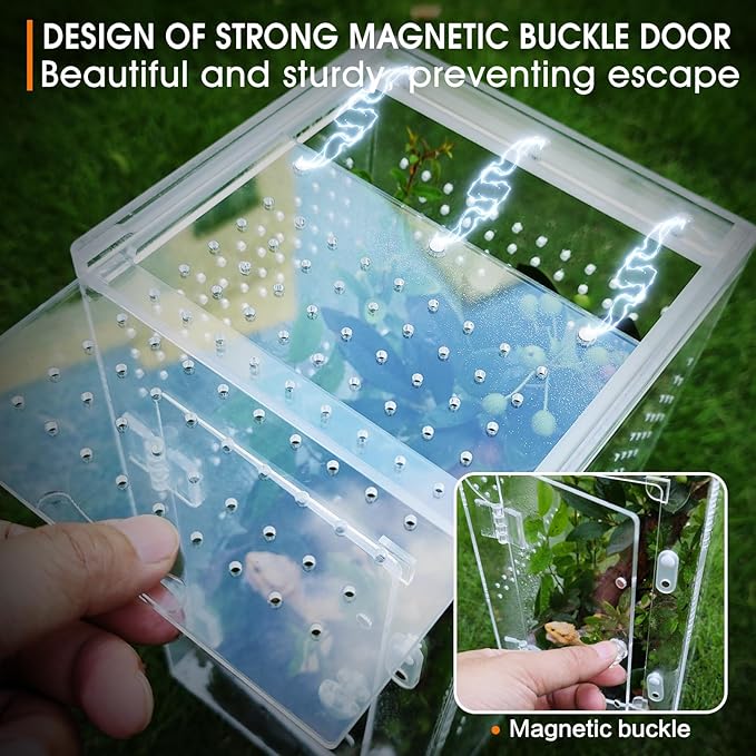 MYGIIKAKA Jumping Spider Enclosure Accessories, Tarantula Spider Box, Bug Cage, Praying Mantis Habitat Enclosure, Snail Insect Terrarium, Caterpillar Habitat (6x6x12 inch)