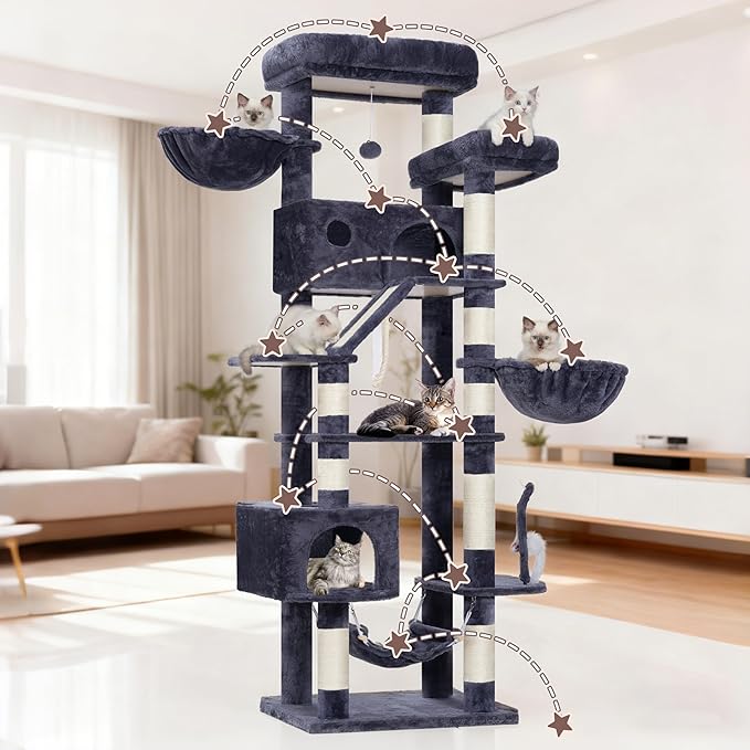 Gitelsnour Cat Tree for Large Cats, 78.7"(200cm) Tall Cat Tower for Indoor Cats Multiple Cats with Large Top Perch, Cat Condo, Cat Hammcok, Cat Scratching Post, Dark Gray GCT031G