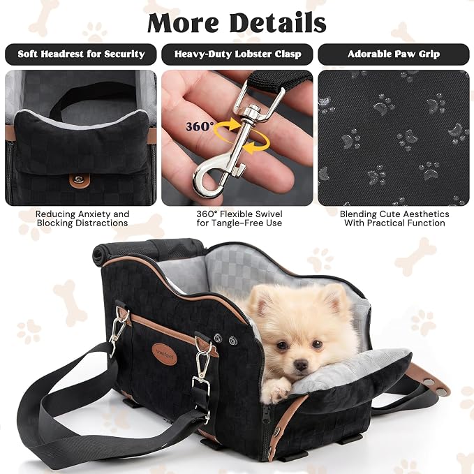 Center Puppy Car Seat,Console Dog Booster for Traveling,Under 10LB | Small Dog Car Seat,Hand-held,Crossbody,Protective Top Mesh,Cushioning Cozy