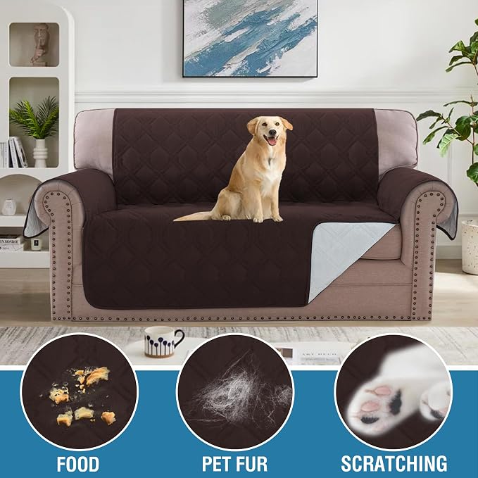 H.VERSAILTEX Loveseat Covers for 2 Cushion Couch Sofa Cover for Dogs 100% Waterproof Furniture Protector Cover with Elastic Straps for Pet Cat(Loveseat, Brown)