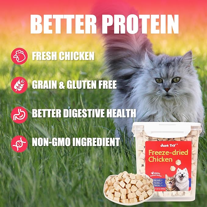 Just Try 1.1 LB Freeze Dried Chicken Cat & Dog Treats Food Topper Single Ingredient High Protein Grain Free Healthy Dog Training Treats - Large Size