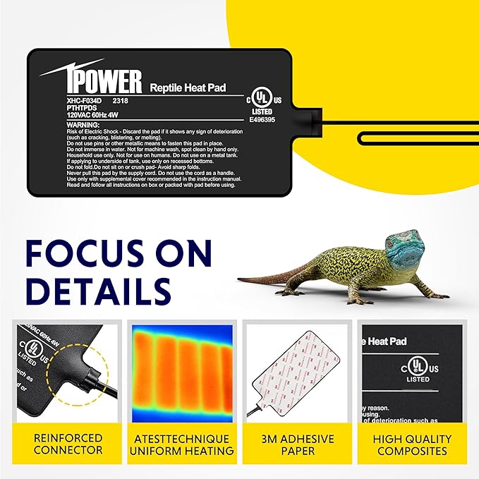 iPower 4X7 Inch Reptile Heat Pad Under Tank Heater Terrarium Warmer Heating Mat for Turtles Lizards Frogs and Other Small Animals