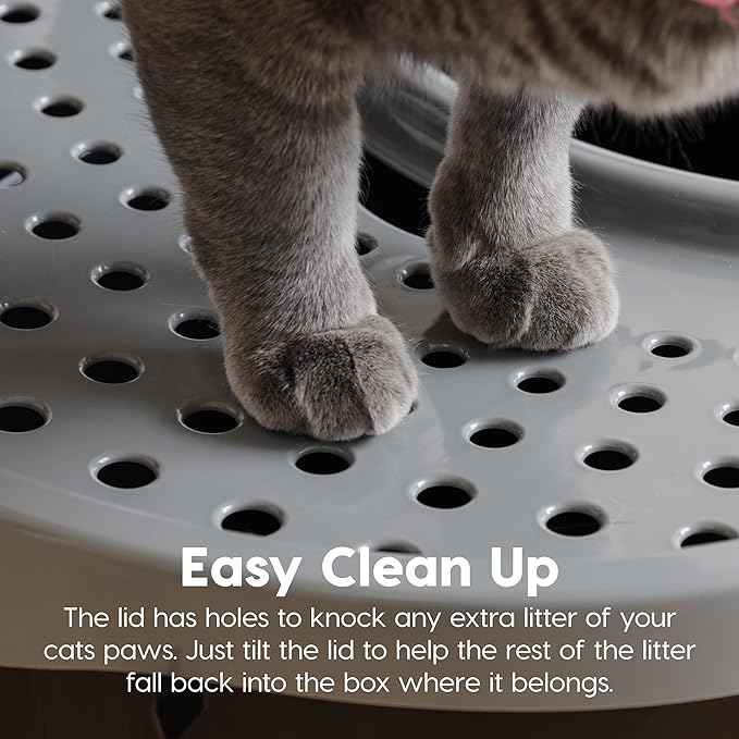 IRIS USA Cat Litter Box Large Top Entry with Lid Enclosed Covered Hooded Design Litter Catching Scatter Shield Pan Dog Proof Pet Proof Scoop Included Odor Control for Indoor Cats Kittens Black/Gray