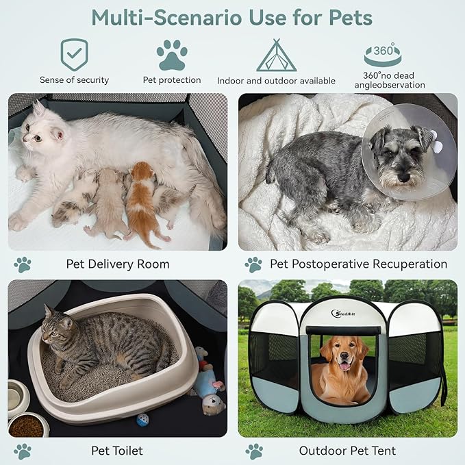 Sieidihit Dog Cat Pet Playpen Puppy Crate Cage Indoor Outdoor, Large Grey | Pet Nursing Enclosure Camping Rest Zone for Recovering Pets New Pet Quarantine Room Portable Pop Up Easy Set up lightweight