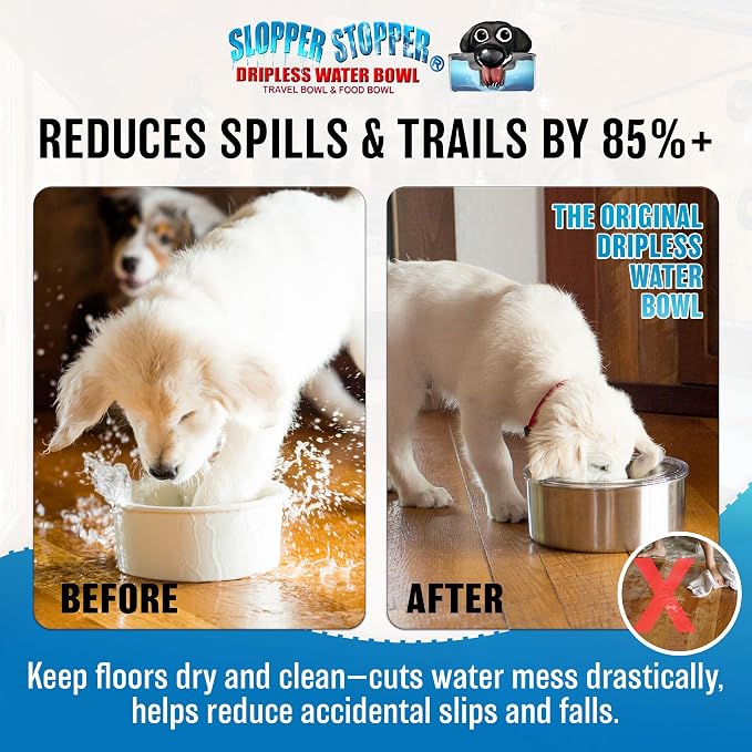 Tritan Plastic Dripless Water Bowl with Lid – Holds 1 Gal, Reduces Spills & Trails Up to 85%+, Water Bowl for Giant Breed Dogs (86-130 lbs), The Original Slobber Stopper