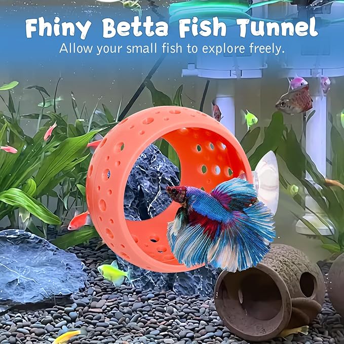 Fhiny 2 PCS Betta Tunnel, Pink Beta Fish Tank Decor, Suction Cup Shrimp Hide, Betta Resting Spot, Aquarium Hammock Hideout Cave for Guppy Resting