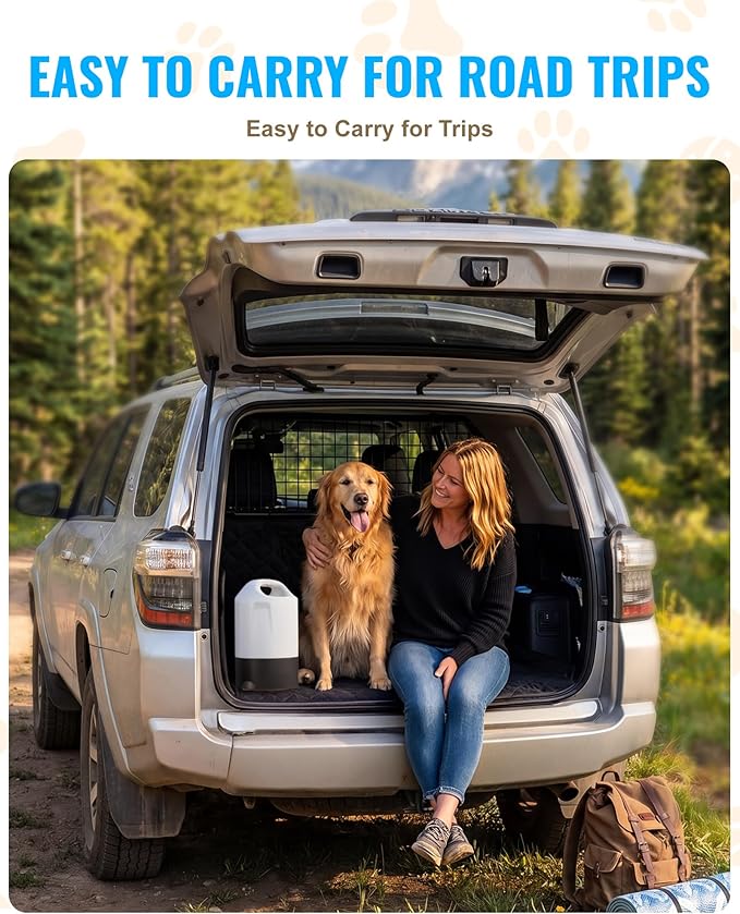 PETNF 1 Gallon Dog Water Dispenser with Handle | Gravity Fed Automatic Water Bottle with Pull-Out Bowl for Large & Multi-Dog, Portable for Travel Camping Hiking, BPA-Free